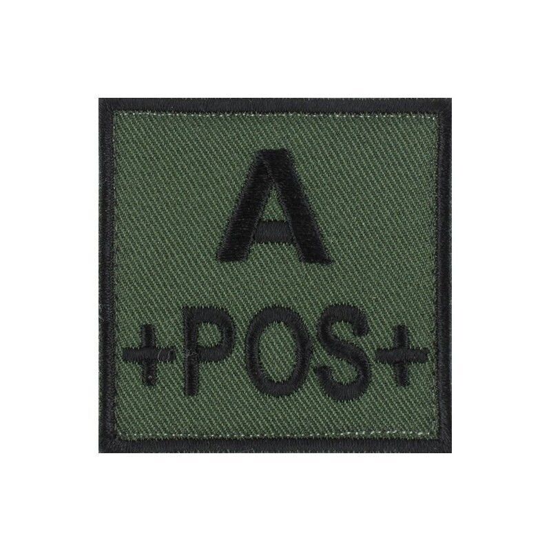 grade / écusson brodé groupe sanguin A+POS+ noir sur vert armée grade / écusson brodé groupe sanguin A+POS+ noir sur vert armée