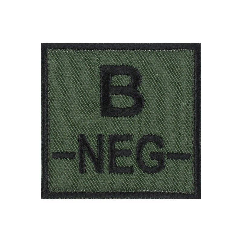 grade / écusson brodé groupe sanguin B-NEG- noir sur vert armée