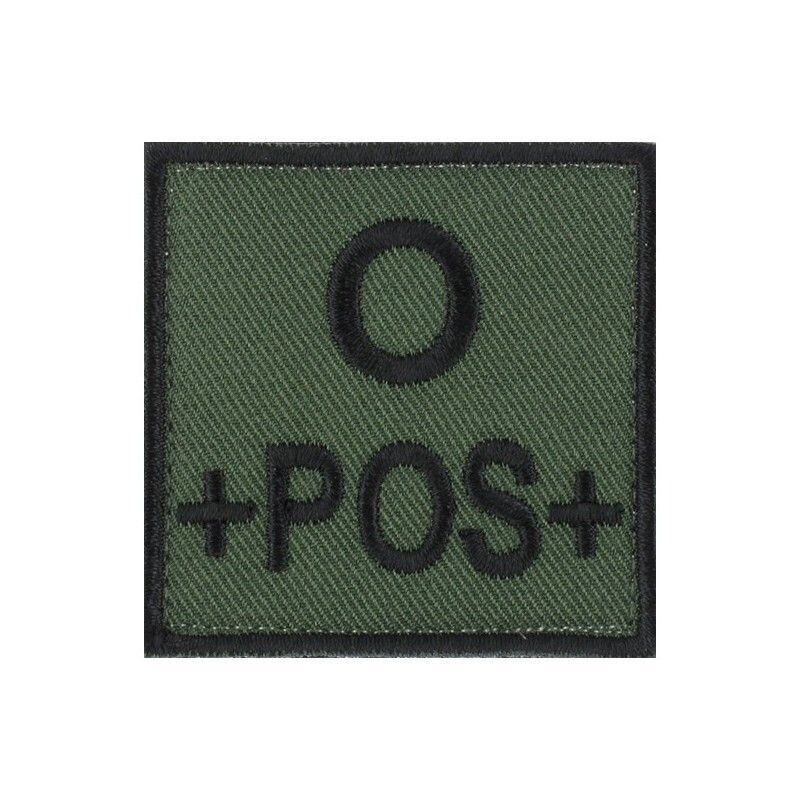 grade / écusson brodé groupe sanguin O+POS+ noir sur vert armée grade / écusson brodé groupe sanguin O+POS+ noir sur vert armée