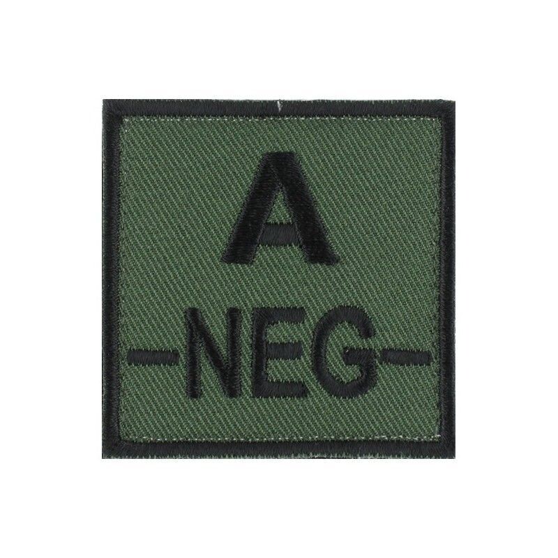 grade / écusson brodé groupe sanguin A-NEG- noir sur vert armée
