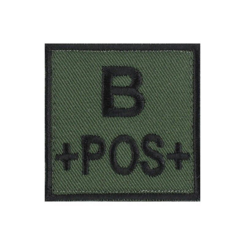 grade / écusson brodé groupe sanguin B+POS+ noir sur vert armée