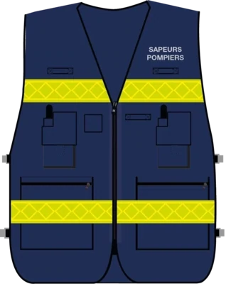 Gilet d'intervention / d'identification sapeurs-pompiers  multipoches bleu marine bandes microprismes jaune CODUPAL