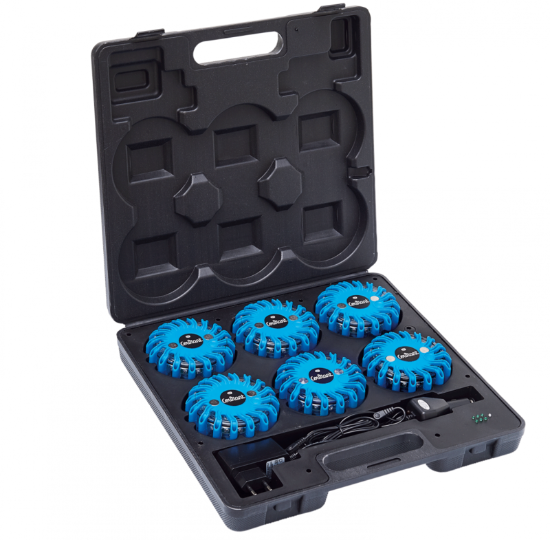 Malette de 6 balises de signalisation led bleues magnétique et rechargeable FLASH CODE COURANT
