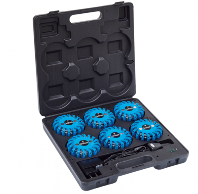 Malette de 6 balises de signalisation led bleues magnétique et rechargeable FLASH CODE COURANT