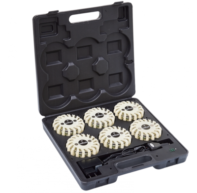 Malette de 6 balises de signalisation led blanches magnétique et rechargeable FLASH CODE COURANT