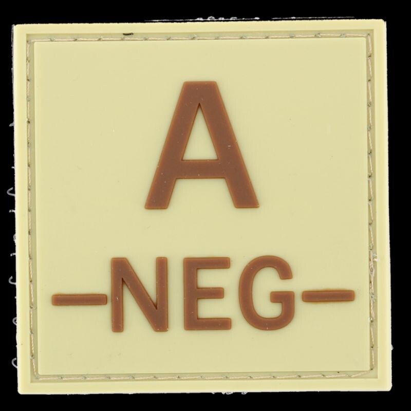 grade / écusson PVC groupe sanguin A-NEG- marron sur beige