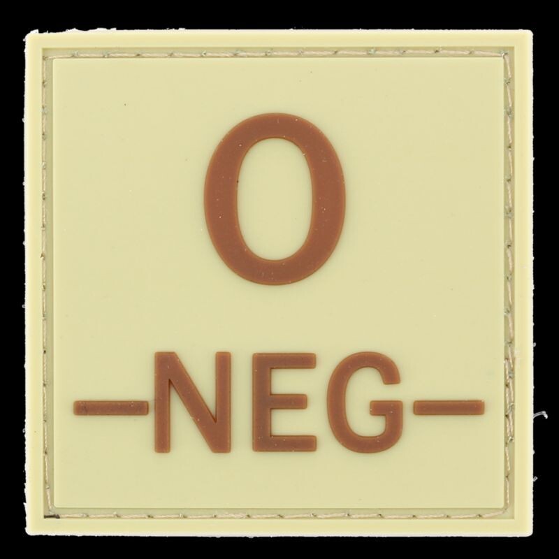 grade / écusson PVC groupe sanguin O-NEG- marron sur beige
