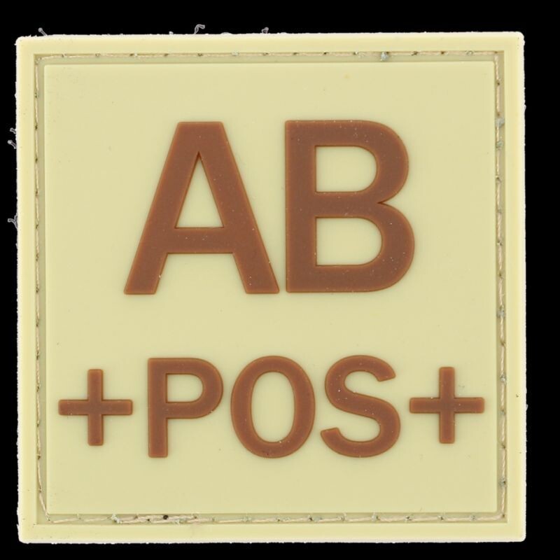grade / écusson PVC groupe sanguin AB+POS+ marron sur beige