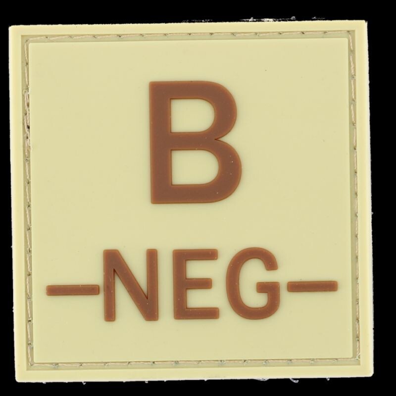 grade / écusson PVC groupe sanguin B-NEG- marron sur beige
