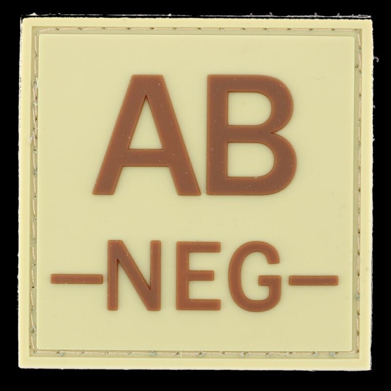 grade / écusson PVC groupe sanguin AB-NEG- marron sur beige