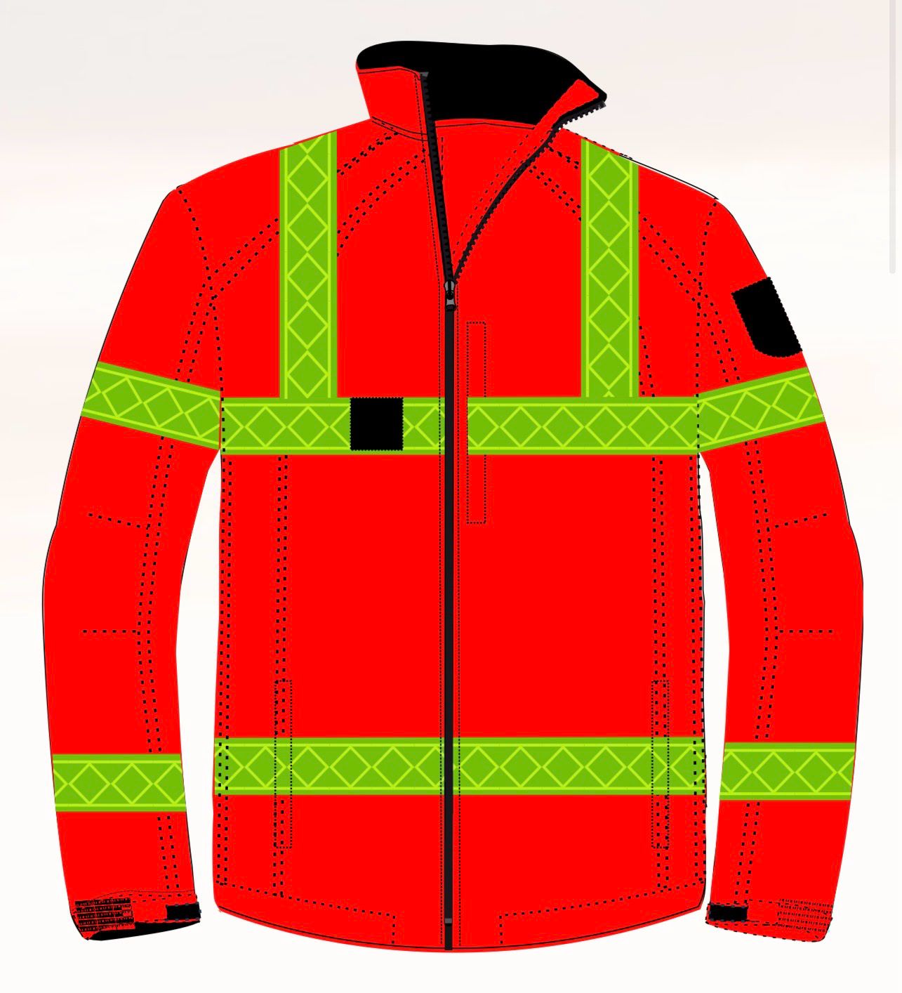 Veste softshell haute visibilité rouge fluo LOLA 4 bandes microprisme jaune CODUPAL