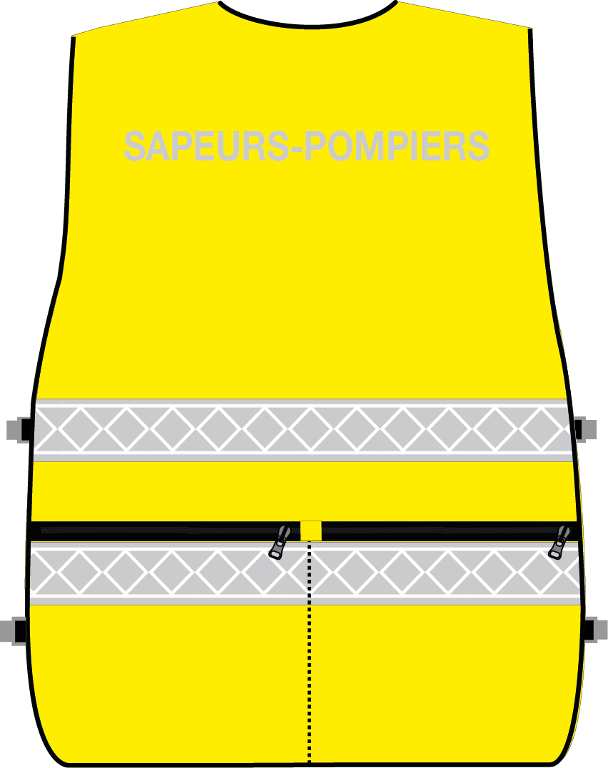 Gilet d'intervention sapeurs-pompiers haute visibilité multipoches jaune fluo bandes microprismes grise CODUPAL