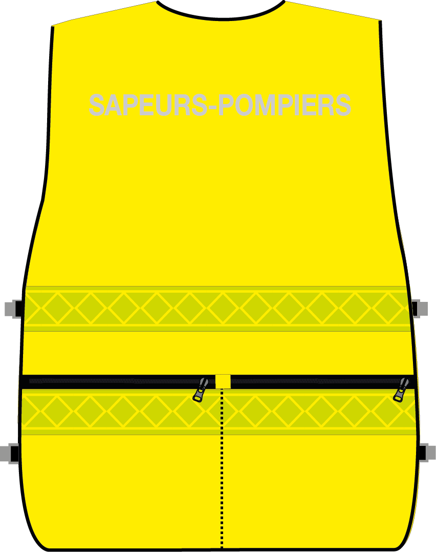 Gilet d'intervention sapeurs-pompiers haute visibilité multipoches jaune fluo bandes microprismes jaune CODUPAL