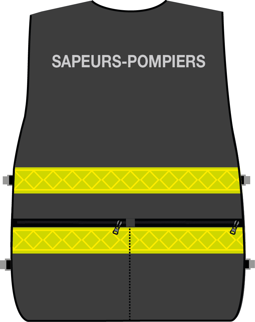 Gilet d'intervention / d'identification sapeurs-pompiers  multipoches noir bandes microprismes jaune CODUPAL