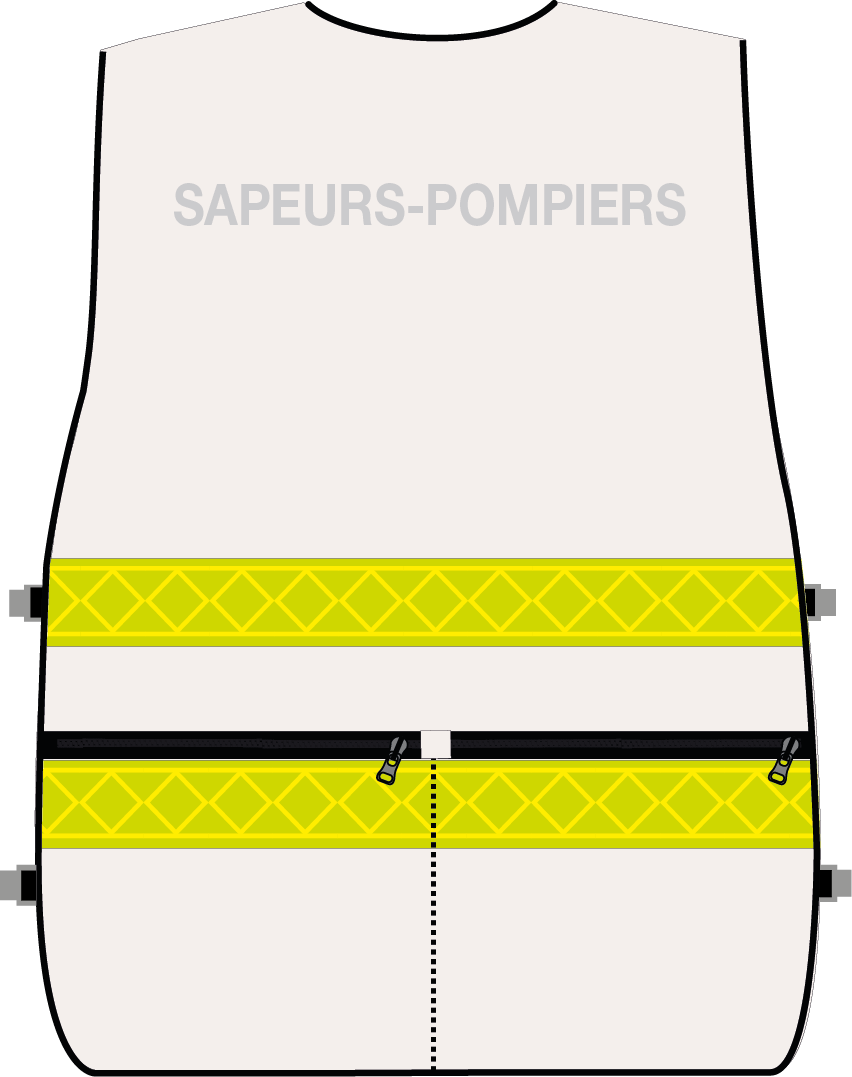 Gilet d'intervention / d'identification sapeurs-pompiers  multipoches blanc bandes microprismes jaune CODUPAL