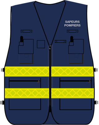 Gilet d'intervention / d'identification sapeurs-pompiers  multipoches bleu marine bandes microprismes jaune CODUPAL