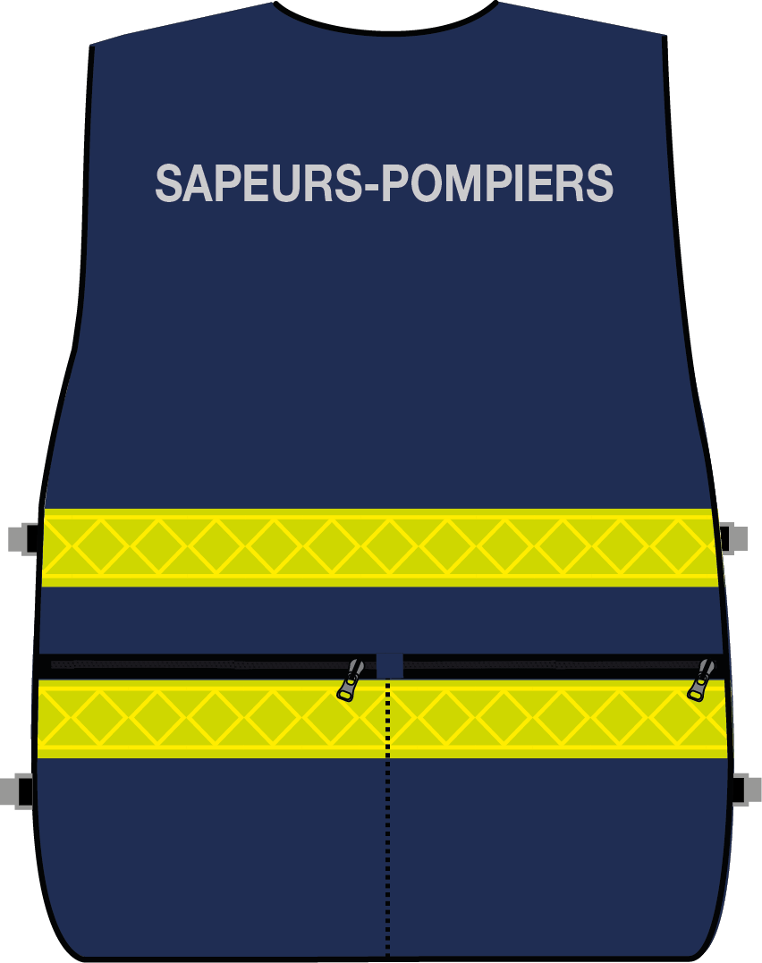 Gilet d'intervention / d'identification sapeurs-pompiers  multipoches bleu marine bandes microprismes jaune CODUPAL
