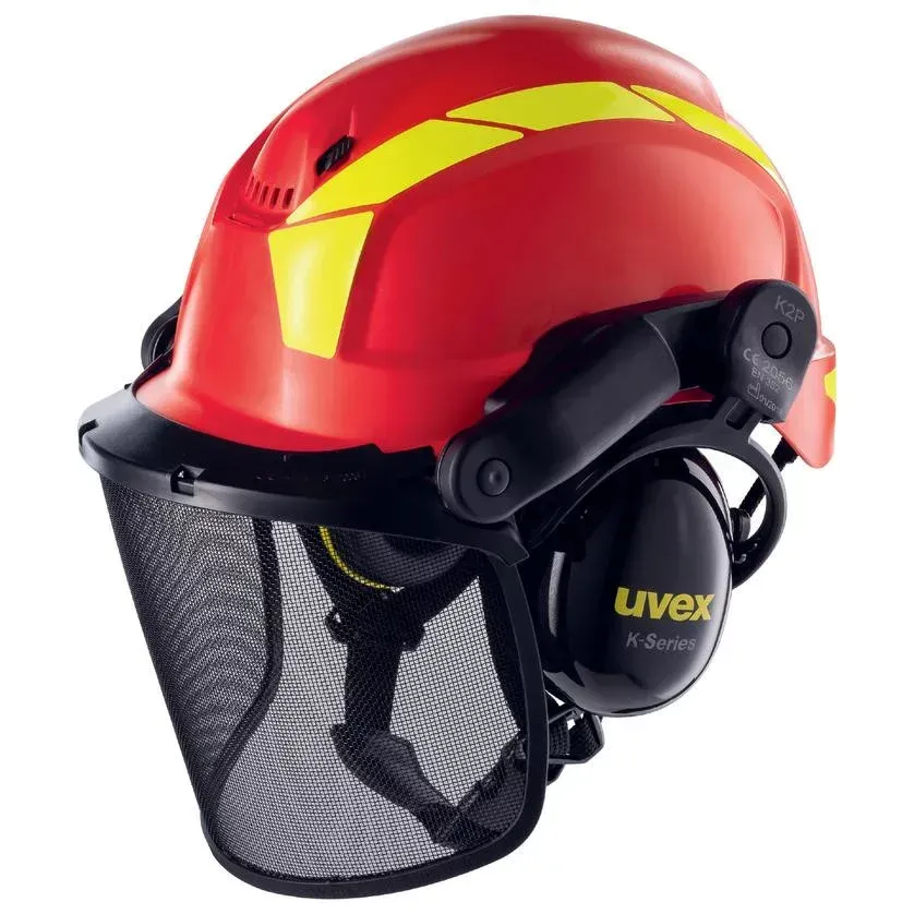 Casque de protection forestier pheos foresterie rouge UVEX