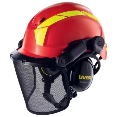 Casque de protection forestier pheos foresterie rouge UVEX