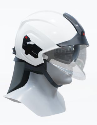 Casque sapeurs-pompiers Heros Titan blanc - écran facial transparent - écran oculaire teinté - bavolet textile -  adaptateur brides ARI - housse individuelle ROSENBAUER