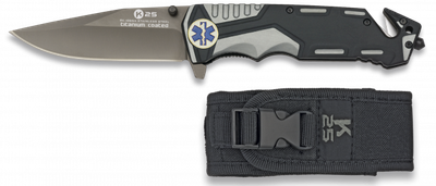 Couteau pliant K25 gris/noir. Lame 9.4 c ambulancier ESTRELLA DE LA VIDA avec étui ALBAINOX