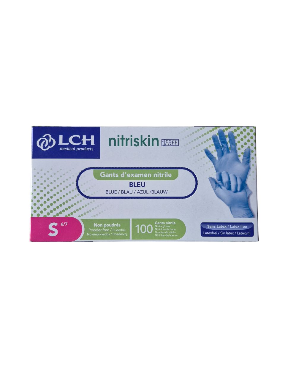 Boîte de 100 gants nitrile Nitriskin Evolution 3,5g bleu non poudré LCH