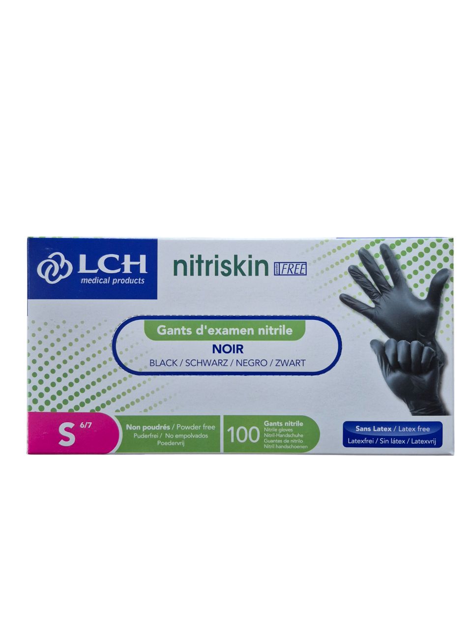 Carton de 10 boîte de 100 gants nitrile Nitriskin Evolution 3,5g noir non poudré LCH