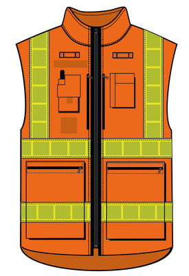 Gilet haute visibilité multipoches orange bandes microprismes jaune CODUPAL