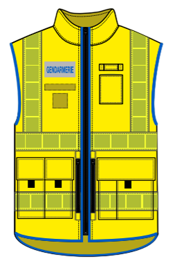 Gilet haute visibilité multipoches jaune bandes microprisme jaune avec bandeaux GENDARMERIE CODUPAL Gilet haute visibilité multipoches jaune bandes microprisme jaune avec bandeaux GENDARMERIE CODUPAL