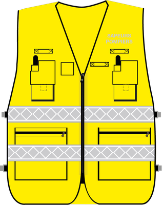 Gilet d'intervention sapeurs-pompiers haute visibilité multipoches jaune fluo bandes microprismes grise CODUPAL
