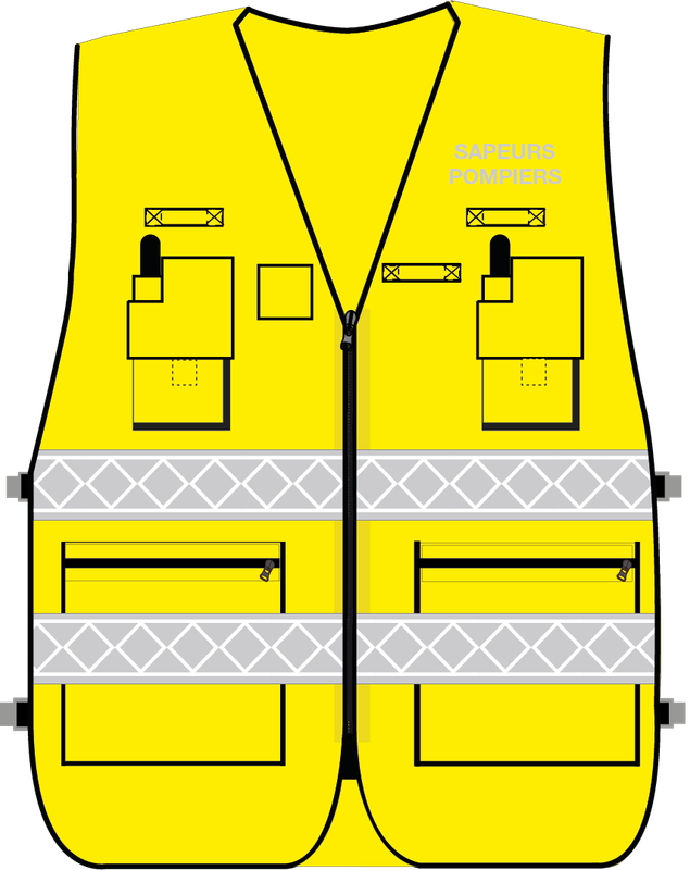 Gilet d'intervention sapeurs-pompiers haute visibilité multipoches jaune fluo bandes microprismes grise CODUPAL