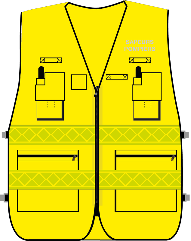 Gilet d'intervention sapeurs-pompiers haute visibilité multipoches jaune fluo bandes microprismes jaune CODUPAL