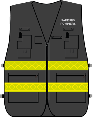 Gilet d'intervention / d'identification sapeurs-pompiers multipoches noir bandes microprismes jaune CODUPAL Gilet d'intervention / d'identification sapeurs-pompiers multipoches noir bandes microprismes jaune CODUPAL