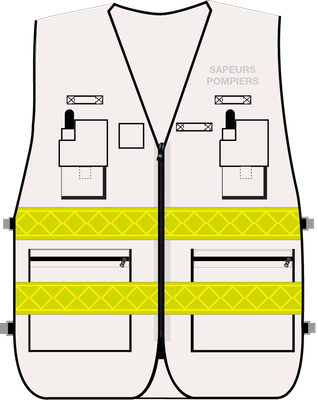 Gilet d'intervention / d'identification sapeurs-pompiers  multipoches blanc bandes microprismes jaune CODUPAL