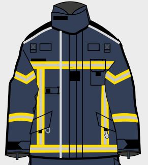 Veste d'intervention textile sapeurs-pompiers niveau 2 courte ALPHA bleu bandes microbilles triple trim MARTINAS