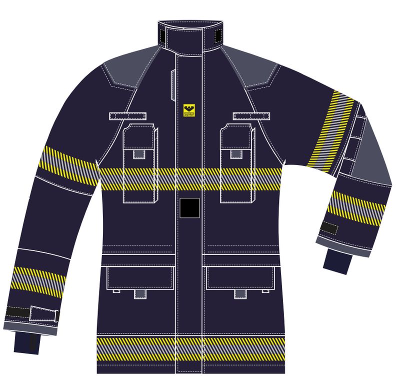 Veste d'intervention textile sapeurs-pompiers niveau 2 bleu marine bandes triple trim segmentées sans membrane avec poches radio VIKING FIRE