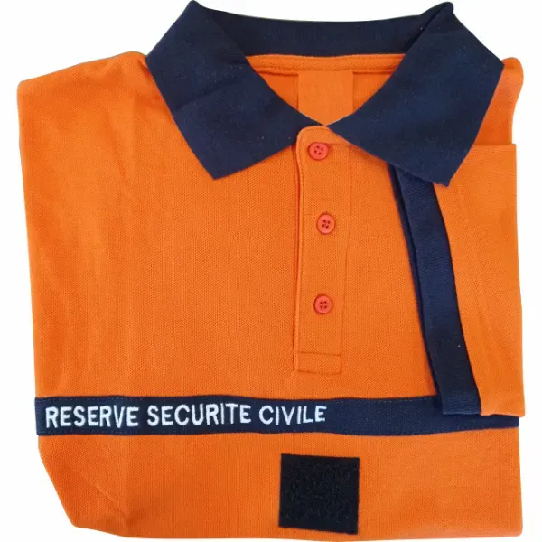 Polo manches courtes 100% coton orange bande bleu réserve communale de sécurité civile RCSC BG-SAFETY