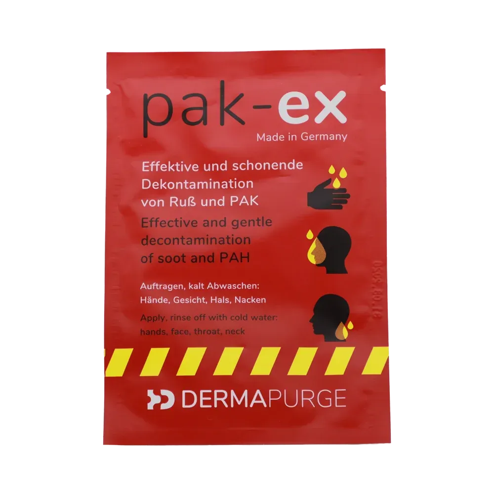 Décontaminant cutané hygiène opérationnelle pour suie et HAP incendie sapeurs-pompiers PAK-EX - carton de 50 sachets DERMAPURGE Décontaminant cutané hygiène opérationnelle pour suie et HAP incendie sapeurs-pompiers PAK-EX - carton de 50 sachets DERMAPURGE