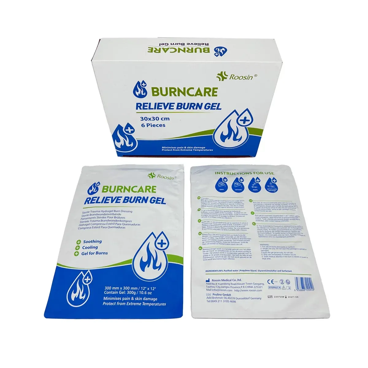 Compresse hydrogel gel soins brûlures 30x30cm - boite de 6 pièces - BURNCARE ROOSIN Compresse hydrogel gel soins brûlures 30x30cm - boite de 6 pièces - BURNCARE ROOSIN