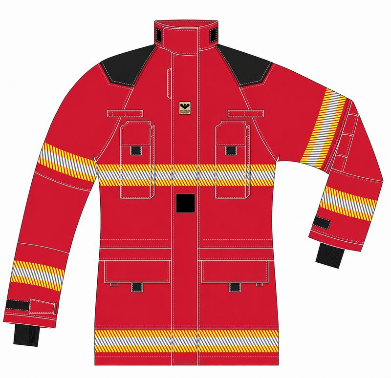 Veste d'intervention textile sapeurs-pompiers niveau 2 rouge bandes triple trim segmentées avec membrane avec poches radio VIKING