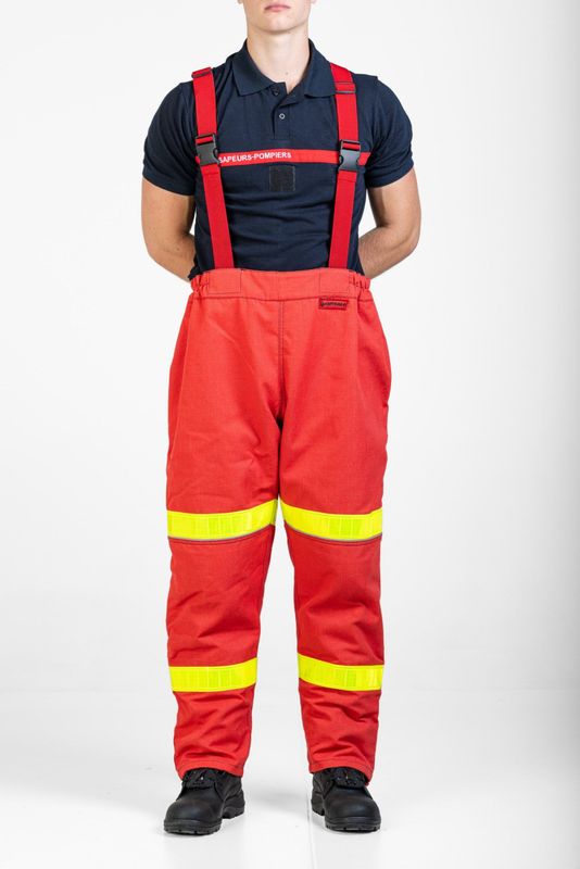 Pantalon / surpantalon d'intervention textile sapeurs-pompiers niveau 2 SIGMA ROUGE bandes reflexite SSLIA MARTINAS