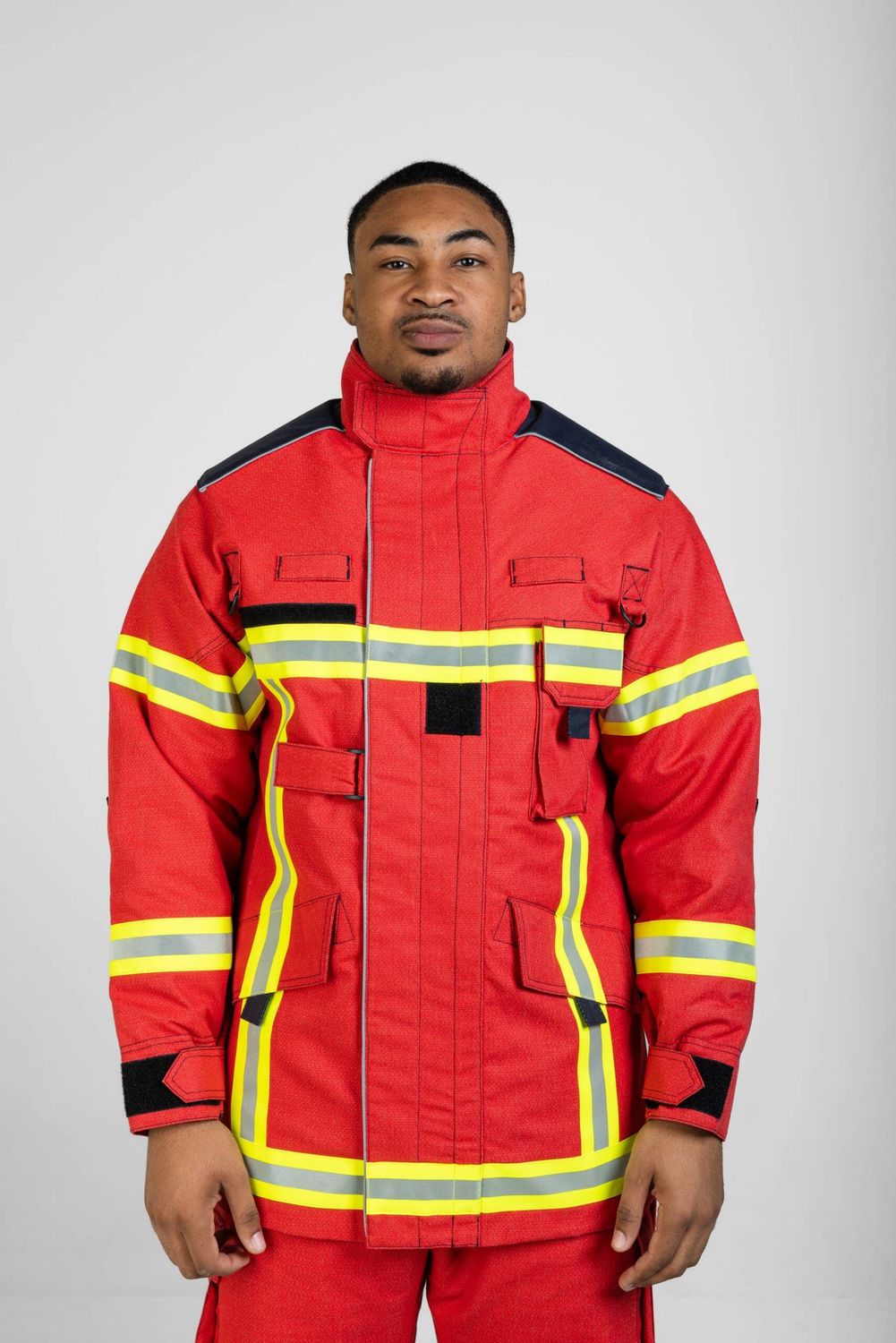 Veste d'intervention textile sapeurs-pompiers niveau 2 courte ALPHA rouge bandes microbilles triple trim MARTINAS