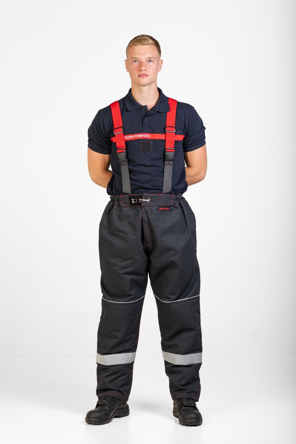 Surpantalon d'intervention textile sapeurs-pompiers niveau 1 bleu bandes grises YPSILON avec 2 poches cuisses MARTINAS
