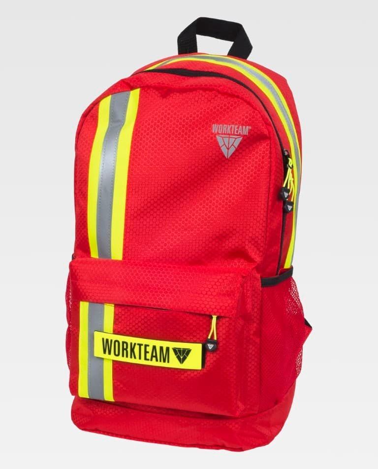 Sac à dos sapeurs-pompiers rouge avec bandes réfléchissantes jaune 17L WORKTEAM Sac à dos sapeurs-pompiers rouge avec bandes réfléchissantes jaune 17L WORKTEAM