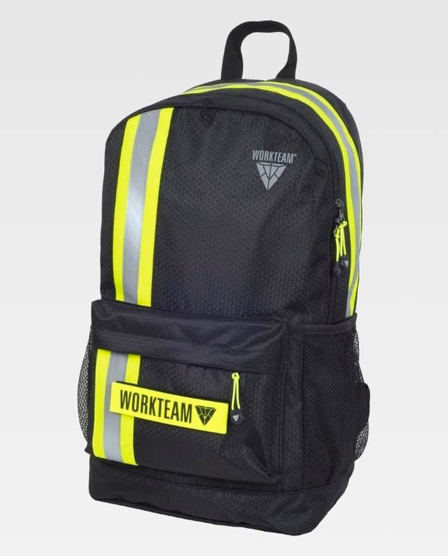 Sac à dos sapeurs-pompiers noir avec bandes réfléchissantes jaune 17L WORKTEAM Sac à dos sapeurs-pompiers noir avec bandes réfléchissantes jaune 17L WORKTEAM