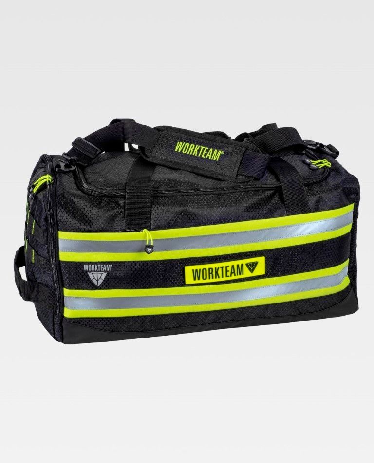 Sac paquetage / de sport sapeurs-pompiers noir avec bandes réfléchissantes jaune 35L WORKTEAM Sac paquetage / de sport sapeurs-pompiers noir avec bandes réfléchissantes jaune 35L WORKTEAM