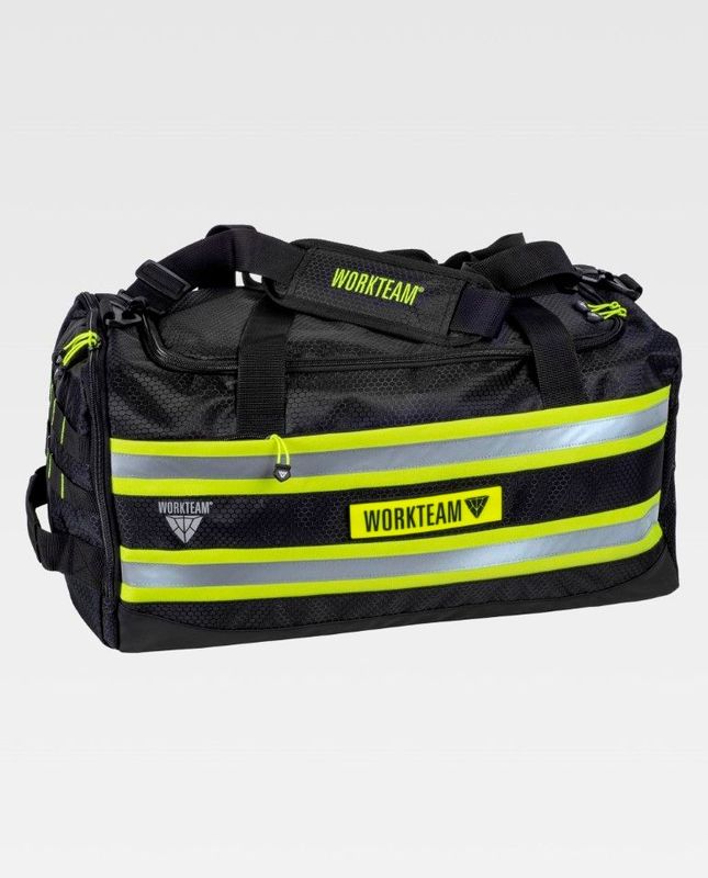 Sac paquetage / de sport sapeurs-pompiers noir avec bandes réfléchissantes jaune 35L WORKTEAM Sac paquetage / de sport sapeurs-pompiers noir avec bandes réfléchissantes jaune 35L WORKTEAM