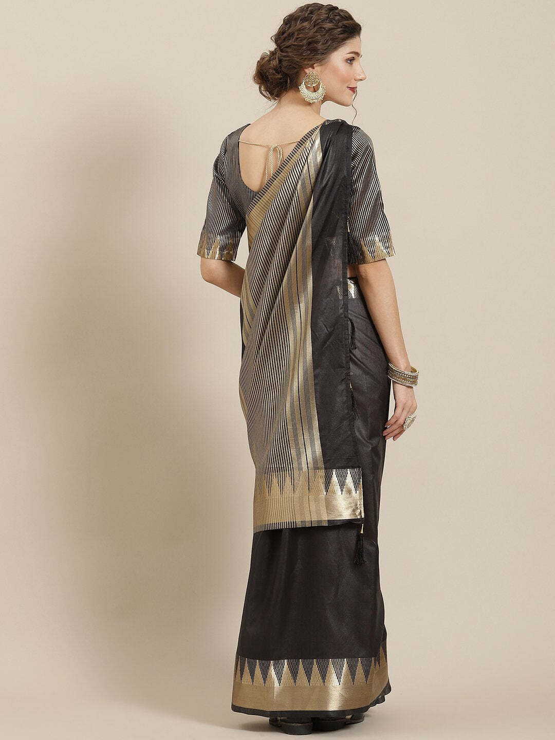 Black &amp; Gold Zari Work Bhagalpuri Saree