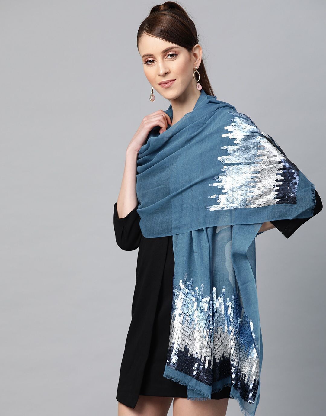 Blue Poly Wool Sequence Stole