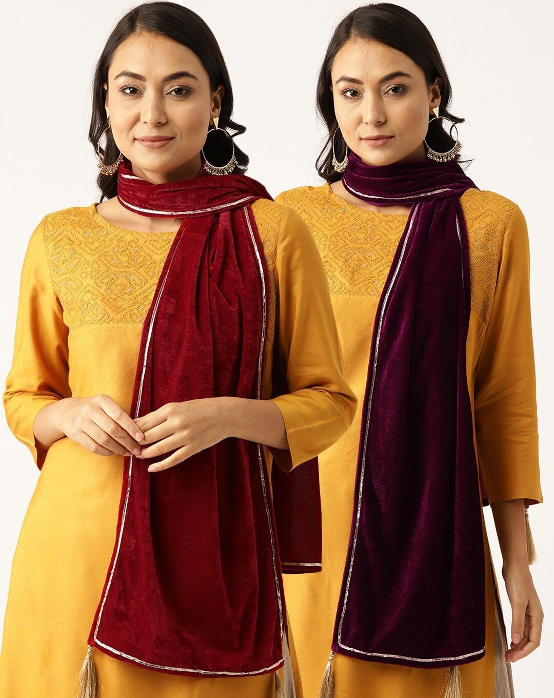 Maroon Velvet Scarf &amp; Purple Velvet Scarf